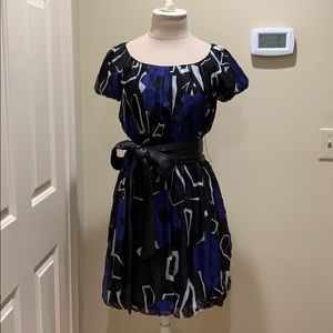 Theory Silk Patterned Bubble Mini Dress w/ Belt, P